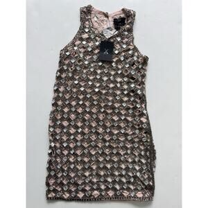 X by NBD Size XXS Nude & Silver Polyester Beaded Mini Dress